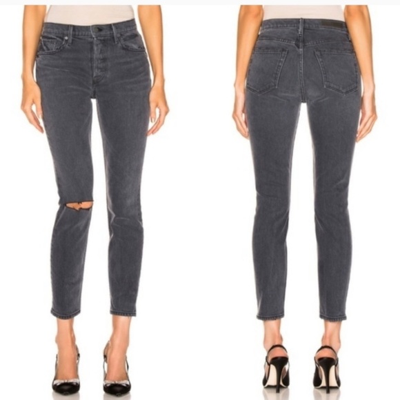 NWT GRLFRND Karolina busted knee gray denim high waist straight jeans sz 32 new - Picture 1 of 12